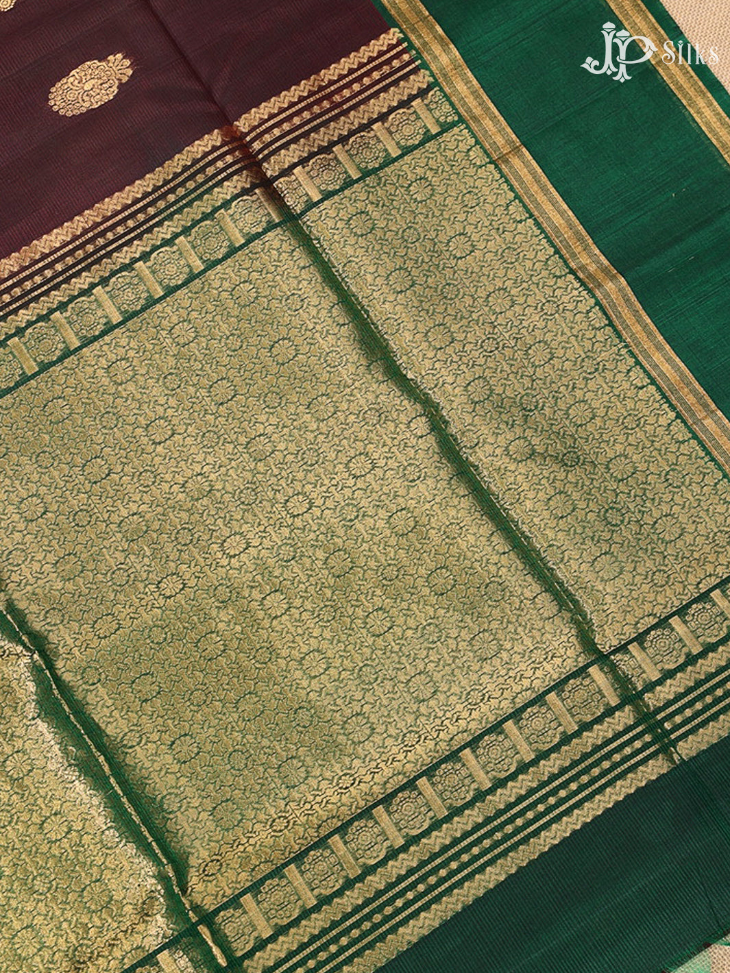 Dark wine and Bottle Green Kora Cotton Saree - G916