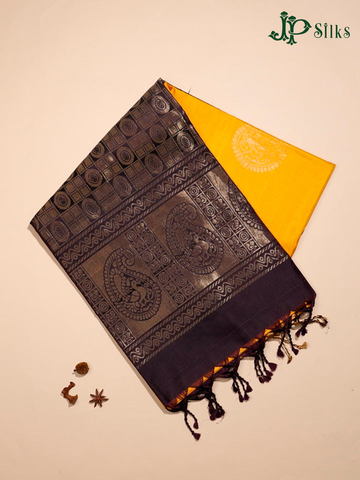 Mango Yellow and Coffee Brown Soft Silk Saree - D1195