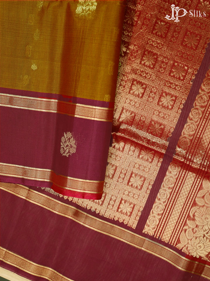 Dual Shade Mustard and Maroon Kora Cotton Saree - G335