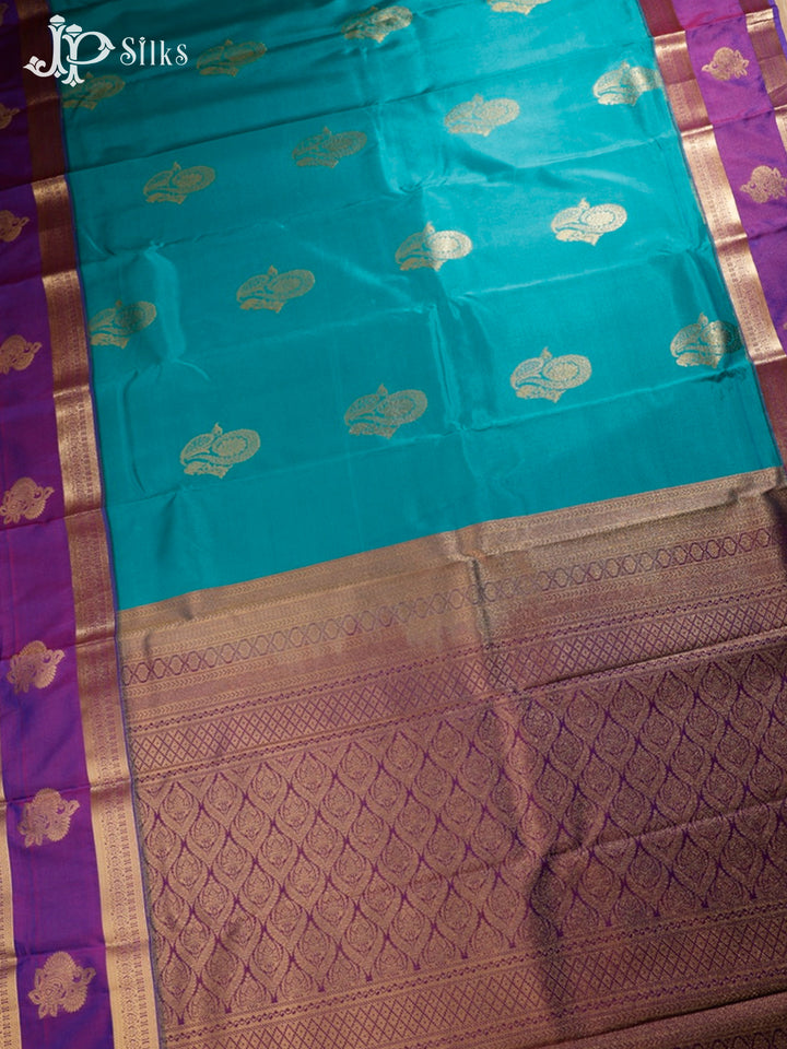 Teal Green and Purple Art Silk Saree - G313