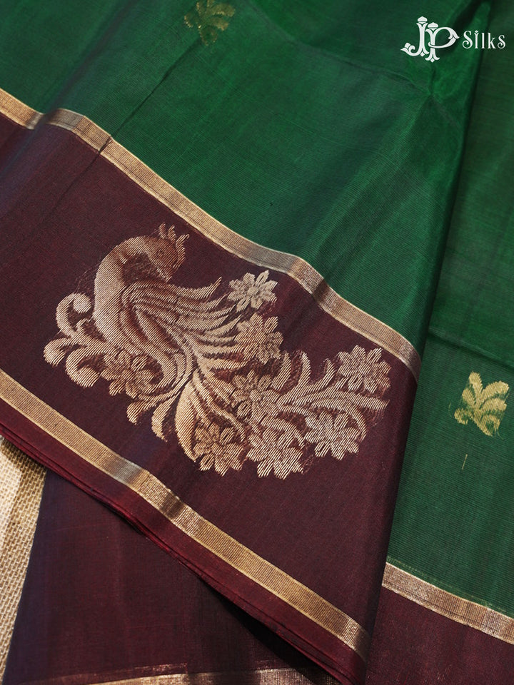 Bottle Green and Brown Kora Cotton Saree - G918
