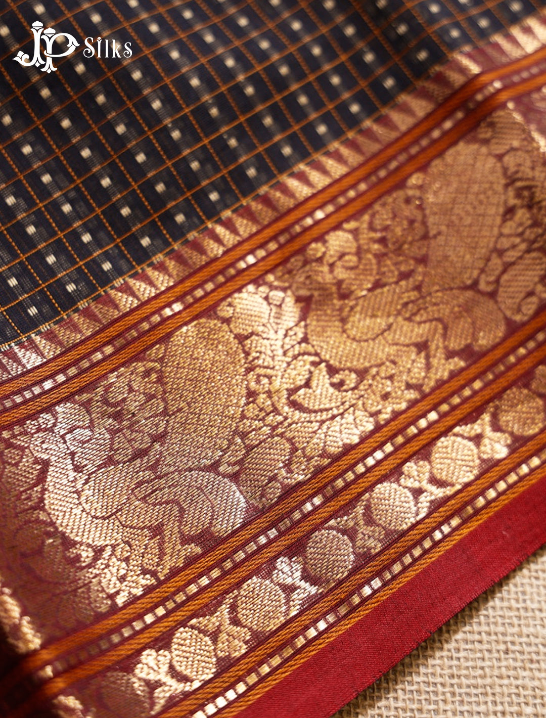 Black and Red Kanchi Cotton Saree H30