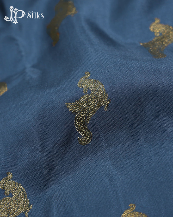 Blue Grey & Yellow Kanchipuram 2G Zari Silk Saree - H8
