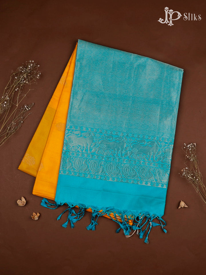 Yellow And Blue Soft Silk Saree - C1153