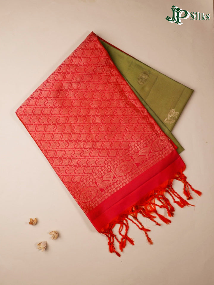 Olive Green and Dual shade Orange Pink Soft Silk Saree - F2911