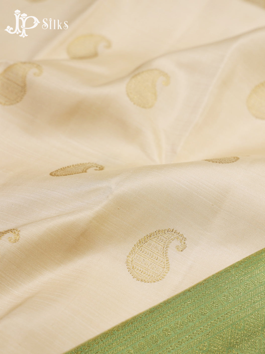 Off White & Pista Green Kanchipuram 2G Zari Silk Saree - H10