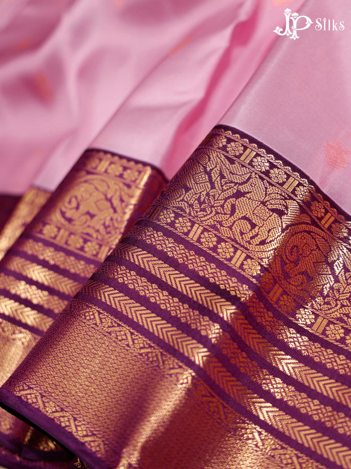 Baby pink Pure & Dark Purple Silk Mix Saree -h20