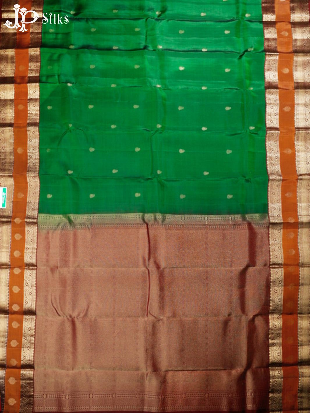 Emerald Green and Hickory Brown Pure Silk Mixed Saree - G349