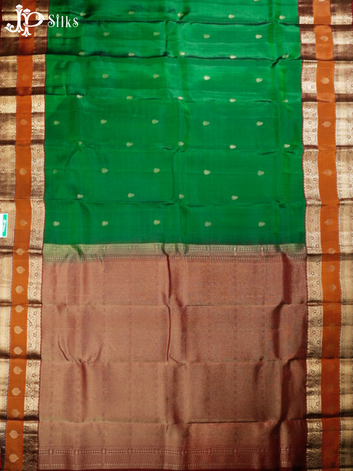 Emerald Green and Hickory Brown Pure Silk Mixed Saree - G349