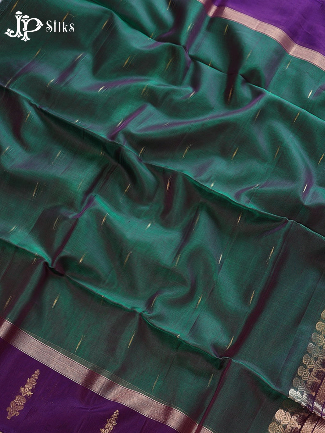 Deep Bottle Green And Deep Violet Kora Cotton Saree - G908