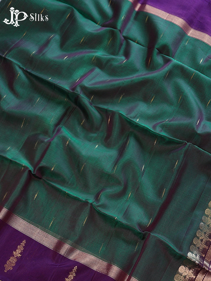 Deep Bottle Green And Deep Violet Kora Cotton Saree - G908