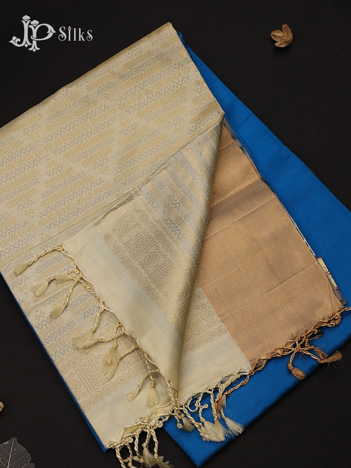 Dark Sky Bue & Off White Soft Silk Saree - D5880