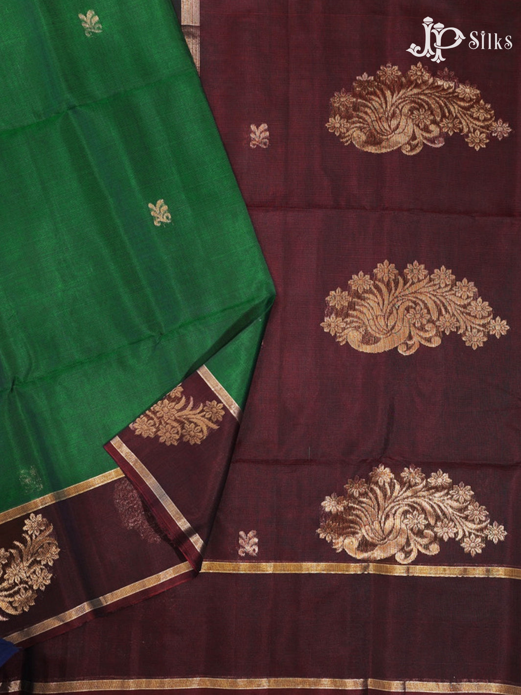Bottle Green and Brown Kora Cotton Saree - G918