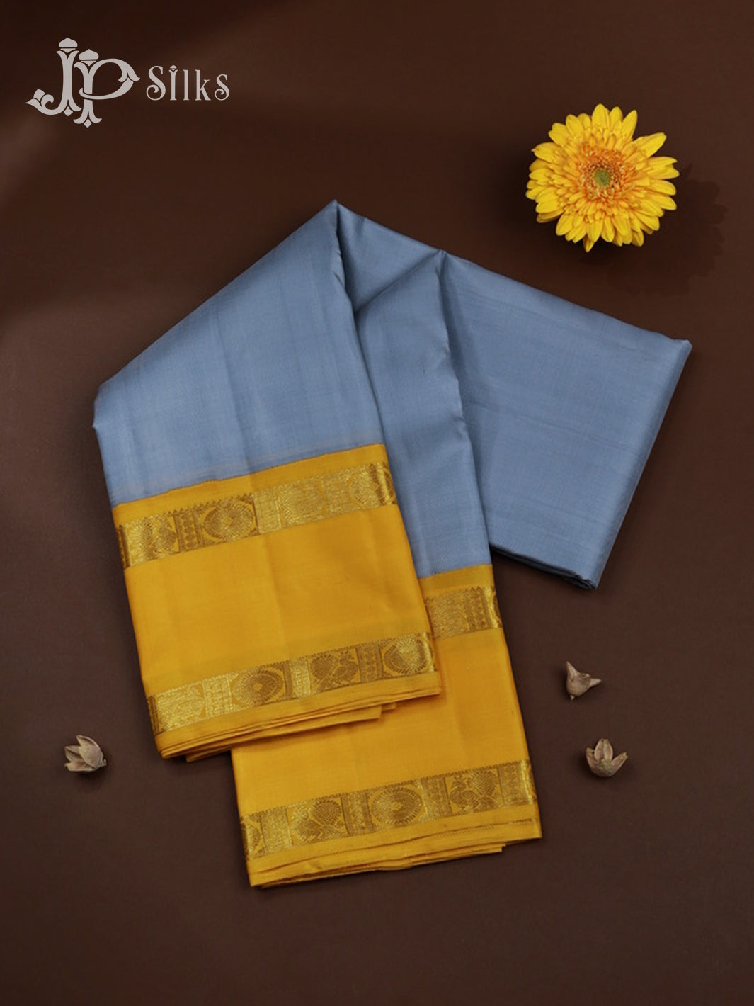 Light Grey and Yellow Kanchipuram Silk Saree - F2346 - View 1