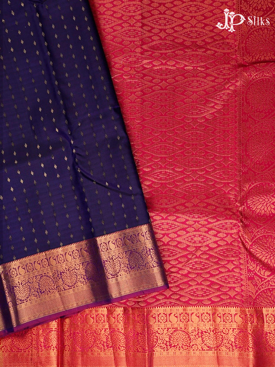 Ink Blue and Pink Kanchipuram Silk Saree - E236 1