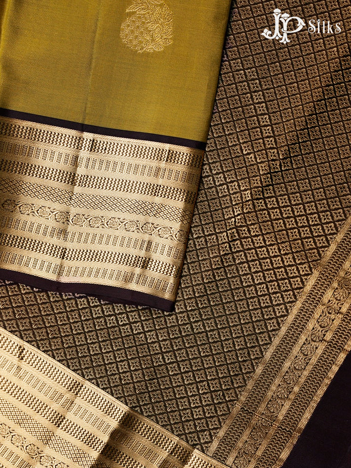 Mehendi Green And Coffee Brown Pure Silk Mixed Saree - G61