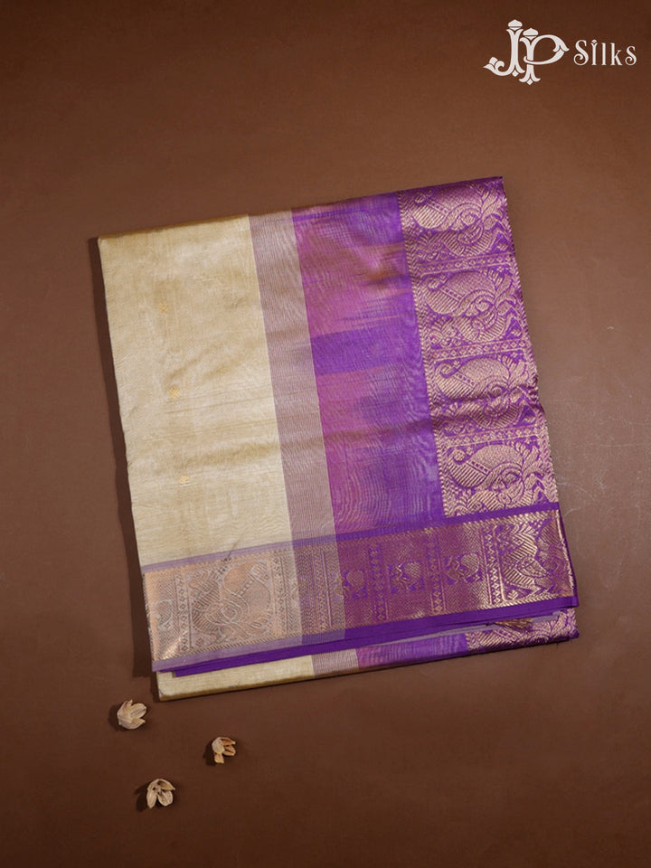 Beige and Violet Silk Cotton Saree - F3517