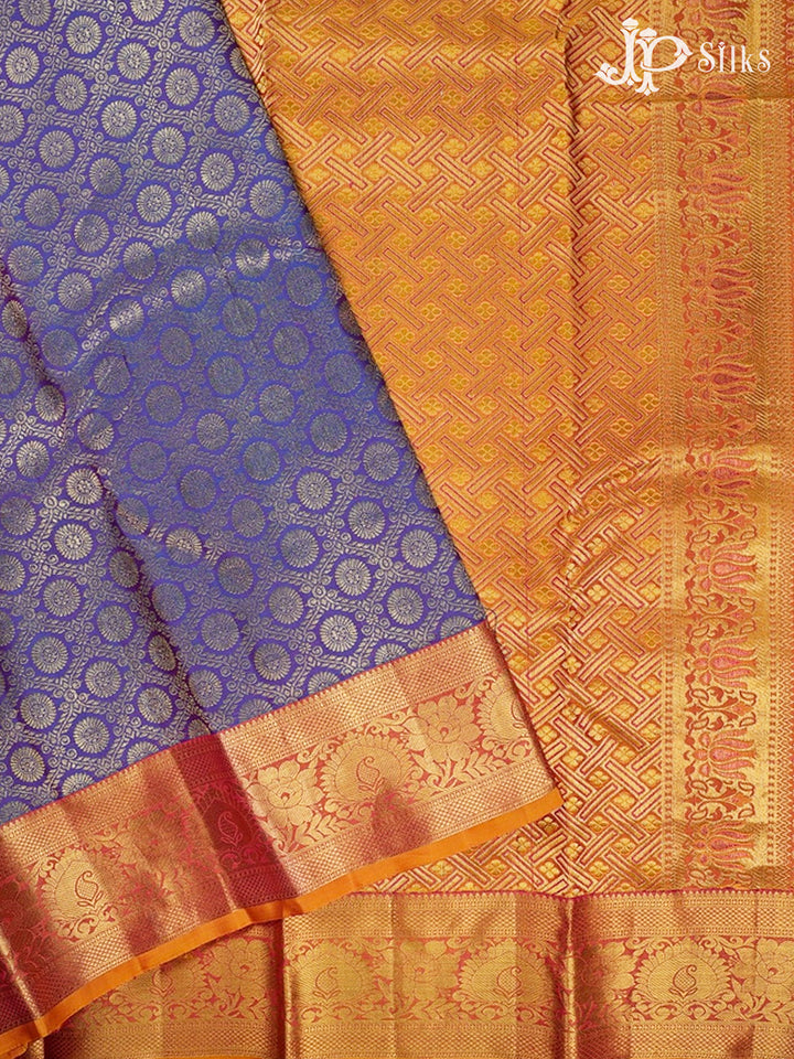 Blue, Purple, Mustard And Pink Kanchipuram Silk Saree - A1426