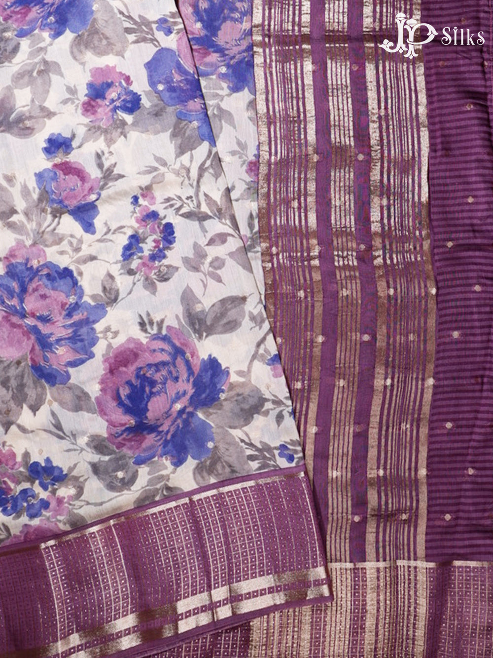 White & Mavue Semi Chanderi Saree - G558-view2