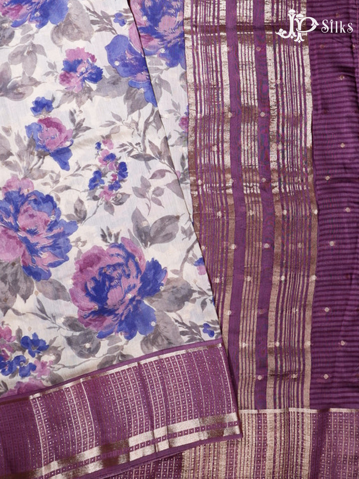 White & Mavue Semi Chanderi Saree - G558-view2