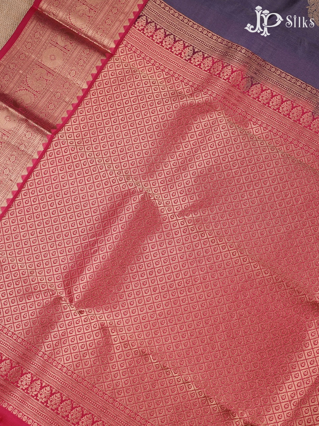 Bluish Grey And Pink Pure Silk Mixed Saree - F3562
