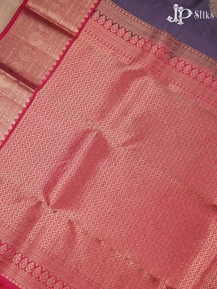Bluish Grey And Pink Pure Silk Mixed Saree - F3562