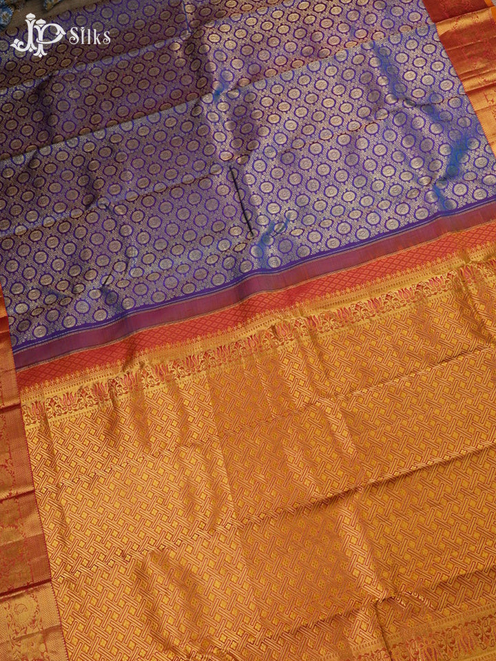 Blue, Purple, Mustard And Pink Kanchipuram Silk Saree - A1426