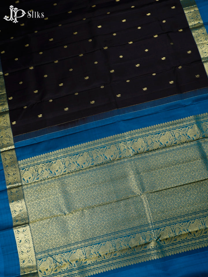 Black And Rama Blue Kanchipuram Silk Saree - A1091