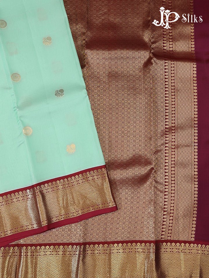Mint Green & Maroon Pure Silk Mix Saree - G945