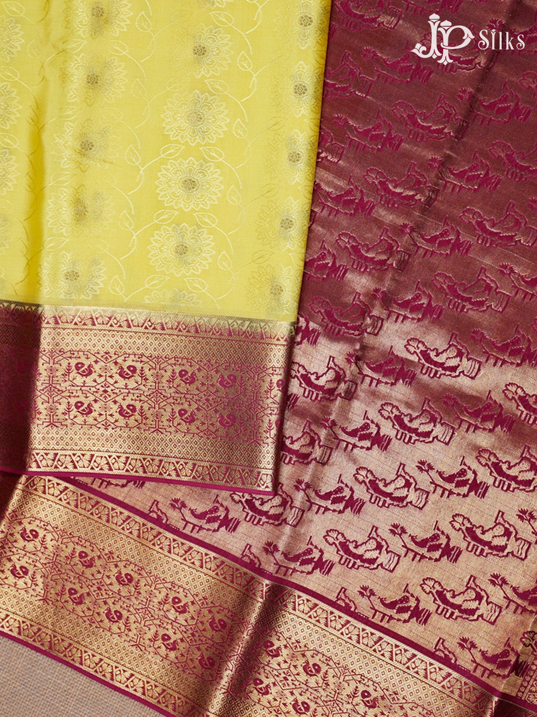 Lemon Yellow And Onion Pink Mysore Silk Saree - D4771