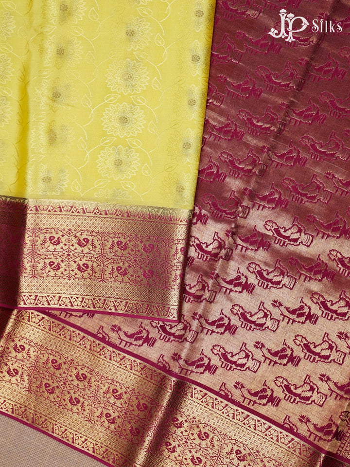 Lemon Yellow And Onion Pink Mysore Silk Saree - D4771