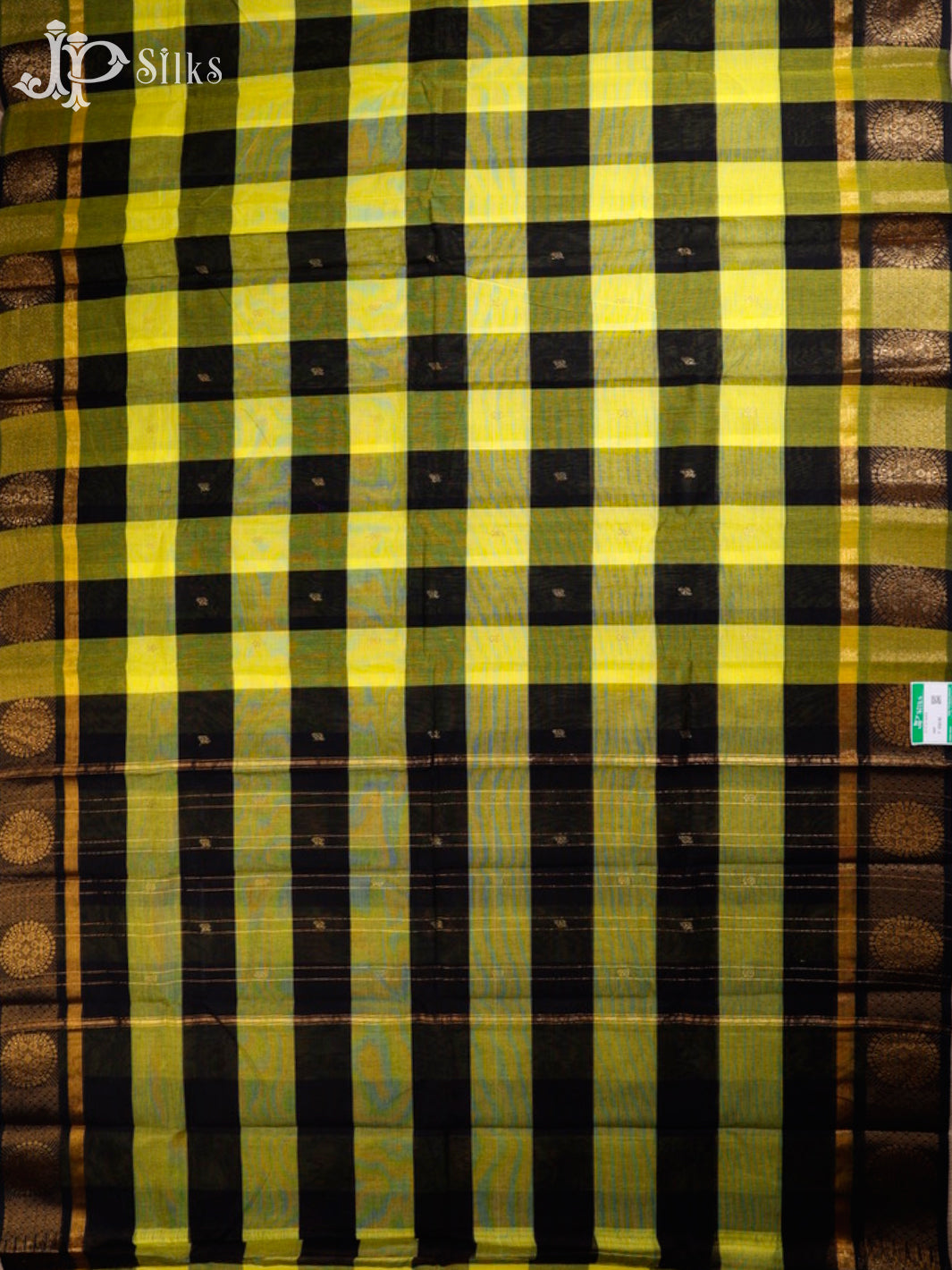 Lime Yellow & Black Chettinad Cotton Saree - G400 “View6”