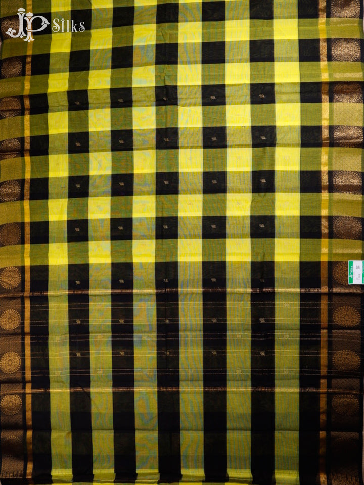 Lime Yellow & Black Chettinad Cotton Saree - G400 “View6”