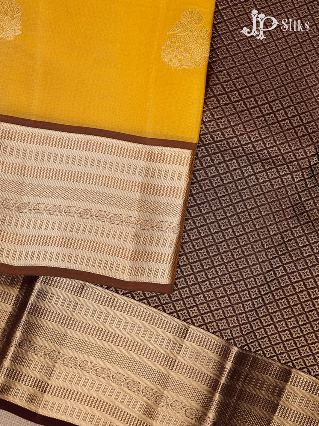 Yellow And Brown Pure Silk Mixed Saree - F3559