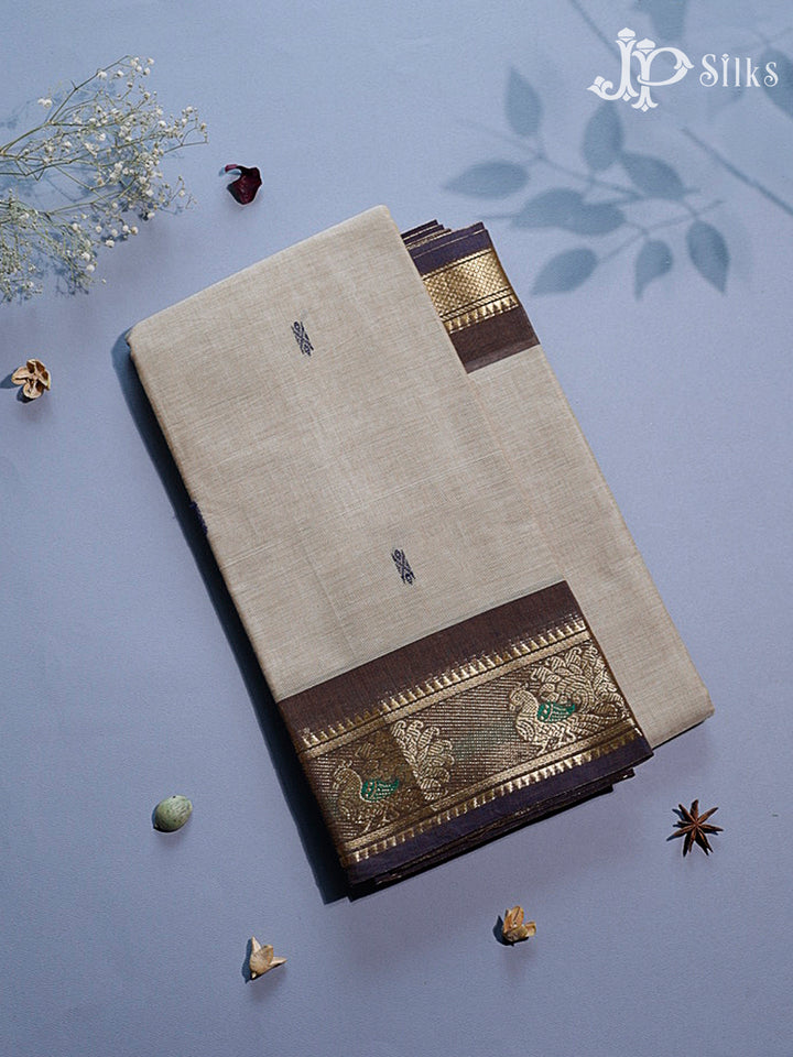 Light Grey Beige & Dark Tree Brown Arani Cotton Saree - F2710