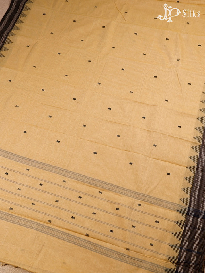 Golden Wheat And Black Theni Cotton Saree - G74