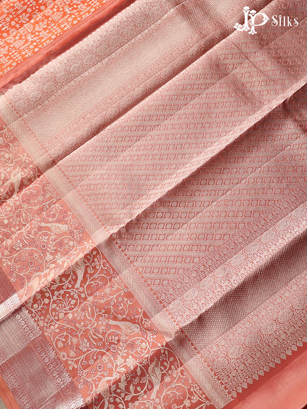 Orange & Peachy Pink Kanchipuram Silk Saree - G852