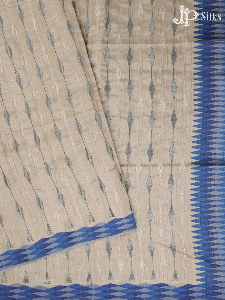Off-White And Blue Semi Tussar Saree - G113