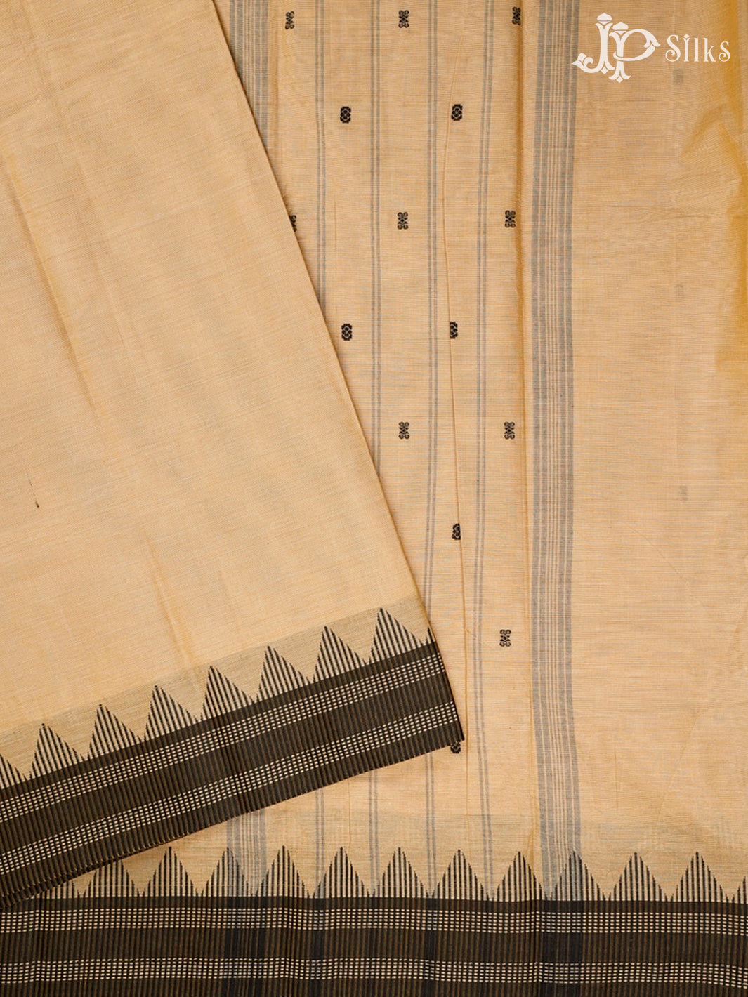 Golden Wheat And Black Theni Cotton Saree - G74