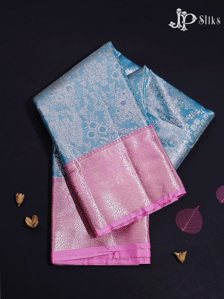 Sky Blue and Baby Pink Art Silk Saree - H15
