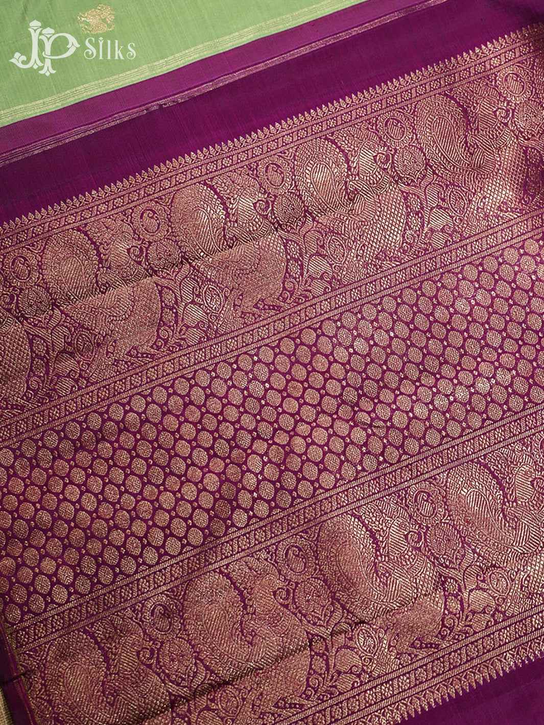 Pista Green & Deep Purple Kanchipuram 2G Zari Silk Saree - H11