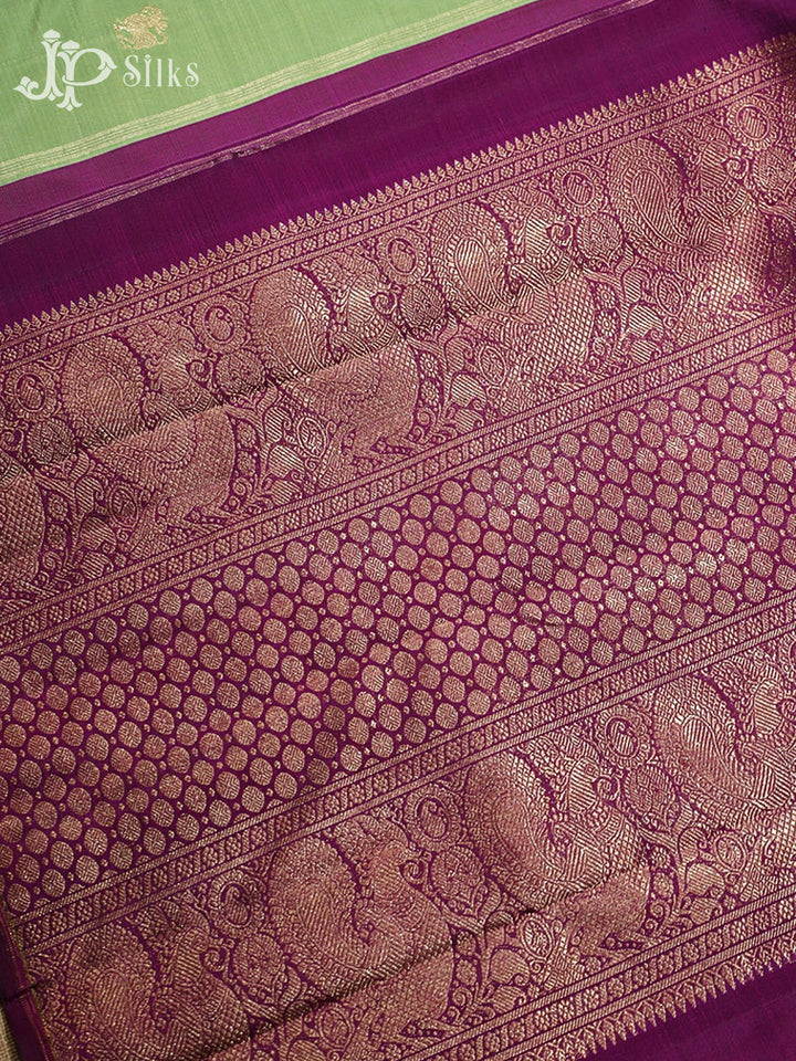 Pista Green & Deep Purple Kanchipuram 2G Zari Silk Saree - H11