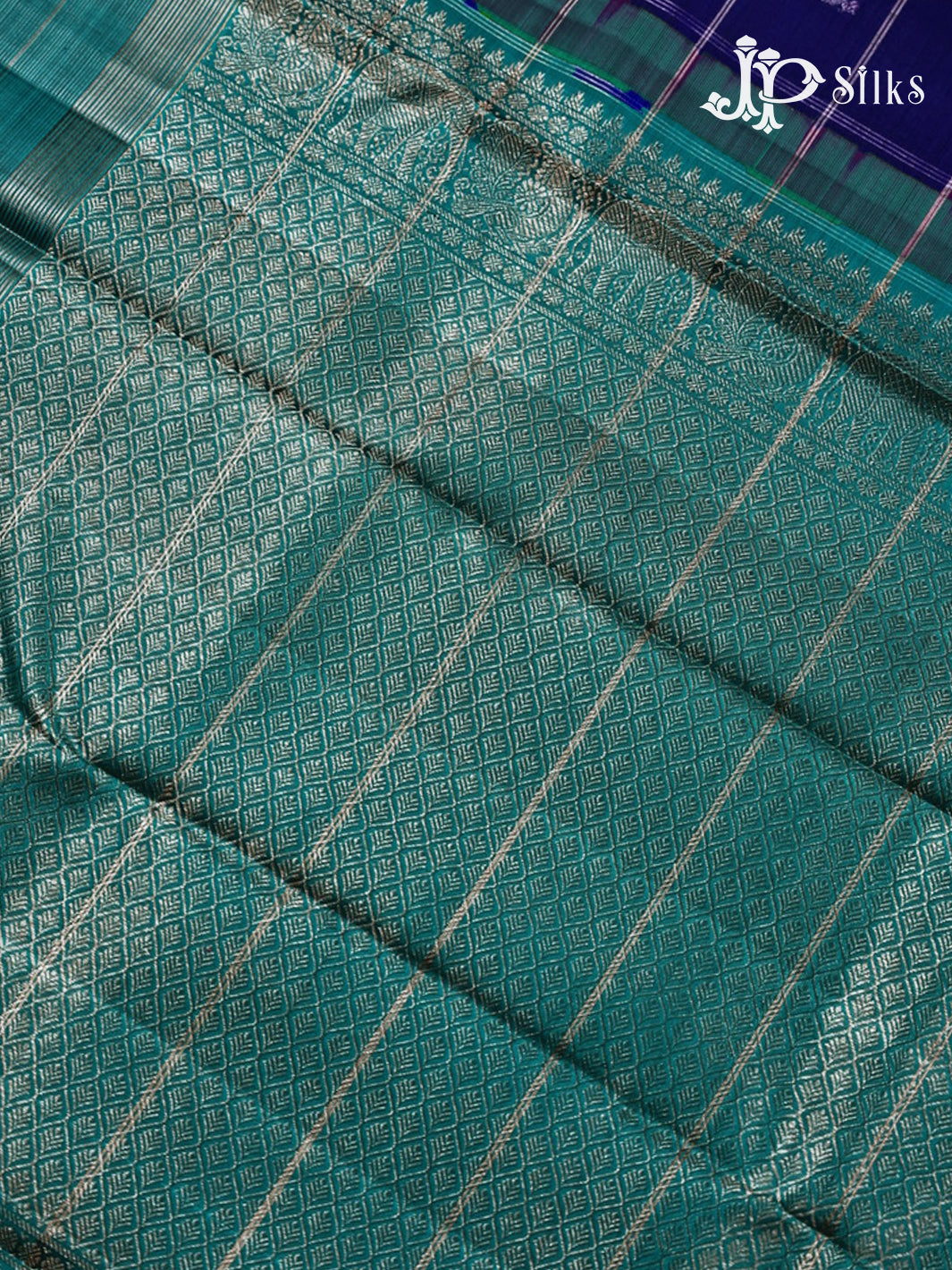 Blue with Teal Blue Kanchipuram silk Saree - E5206 - View 5