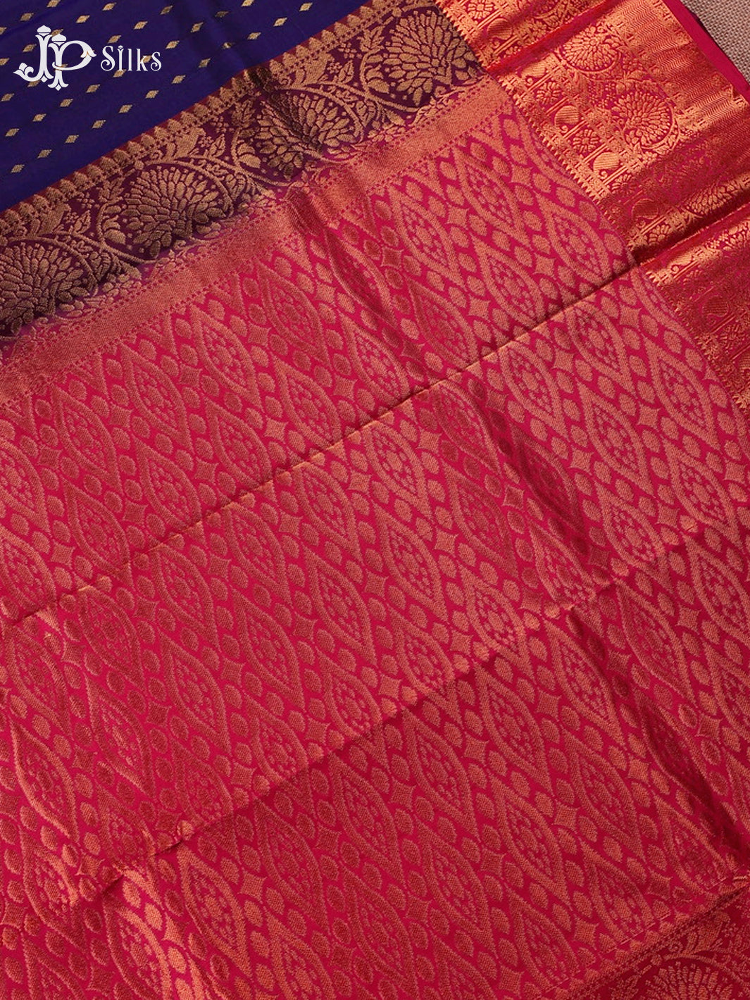 Ink Blue and Pink Kanchipuram Silk Saree - E236 2