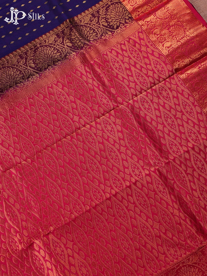 Ink Blue and Pink Kanchipuram Silk Saree - E236 2