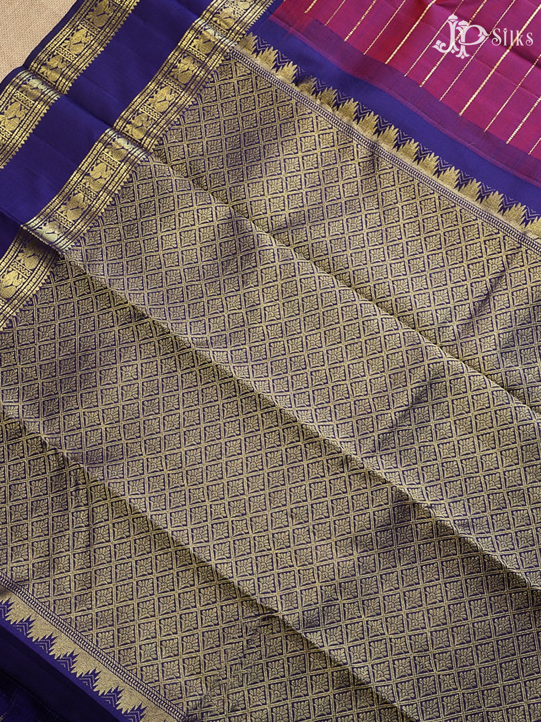 Red Purple & Deep Indigo Blue Kanchipuram Silk Saree - G855