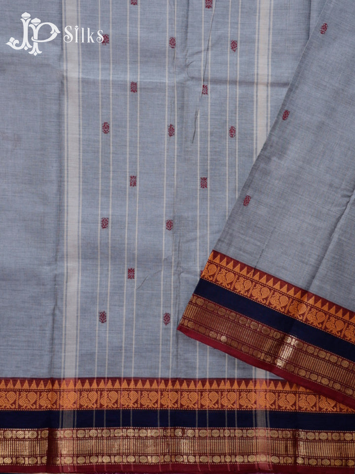 Grey & Maroon Theni Cotton Saree - G68