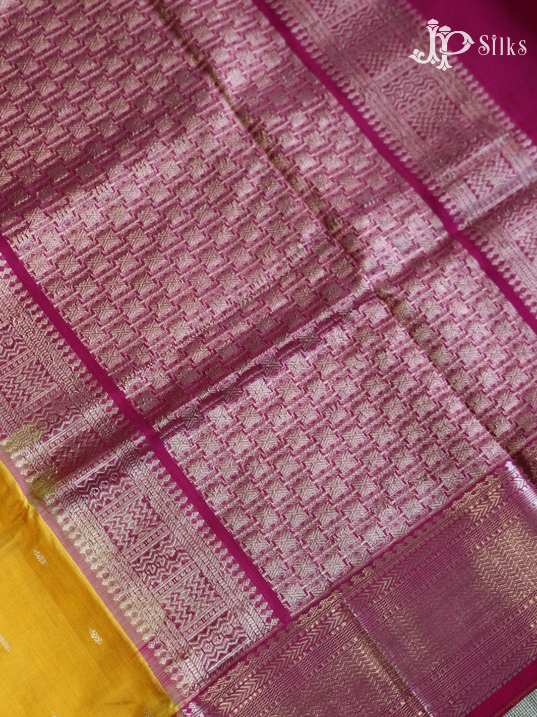 Yellow and Pink Silk Cotton Saree - F2662