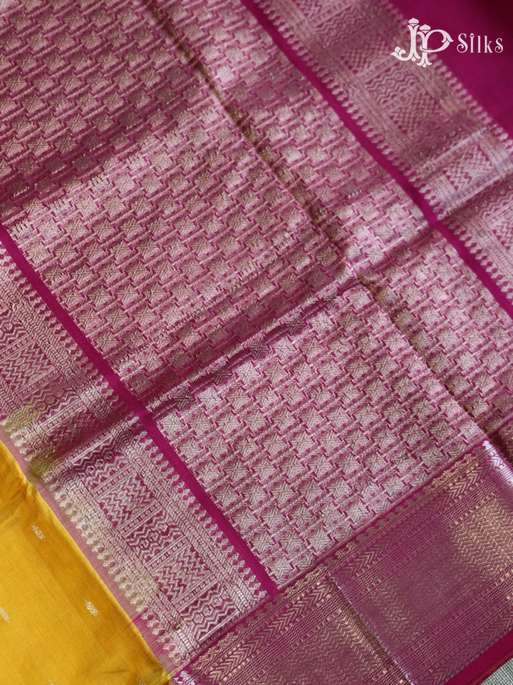 Yellow and Pink Silk Cotton Saree - F2662