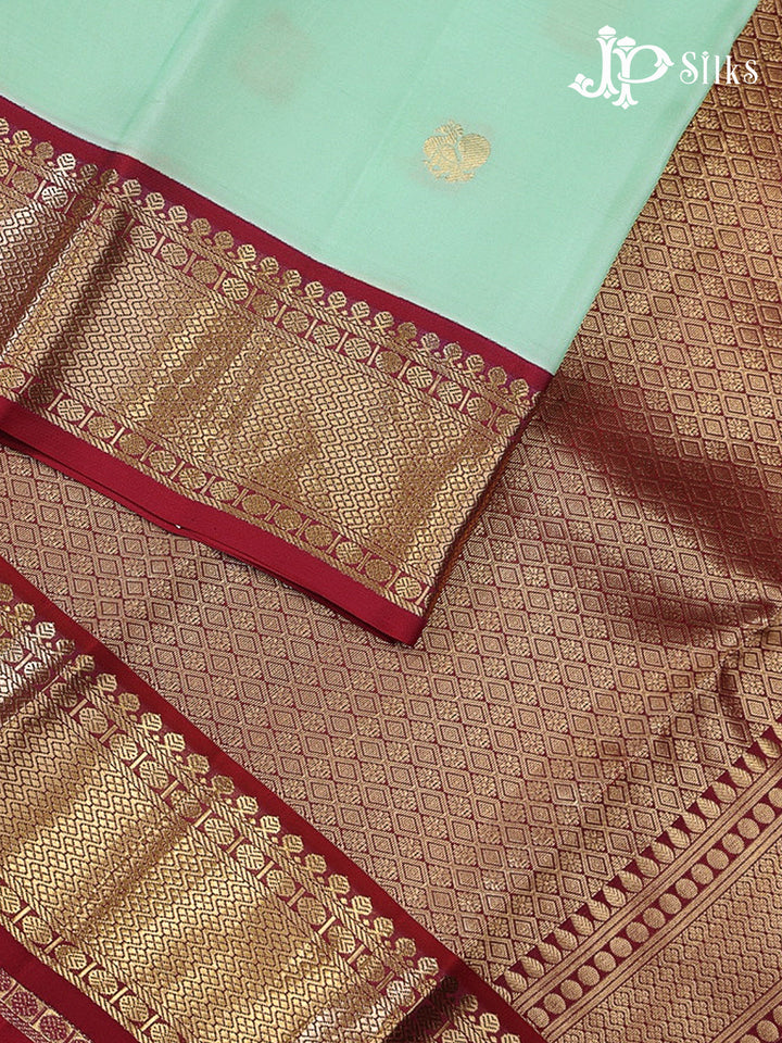 Mint Green & Maroon Pure Silk Mix Saree - G945
